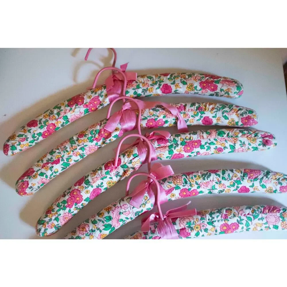 Cloth Covered Floral Hangers | Vintage Set of 5